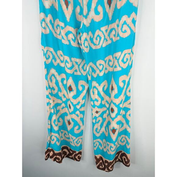 NWT Zara Flowy Printed Wide Leg Pants Womens Large Teal Boho Festival Hippie - Picture 11 of 12